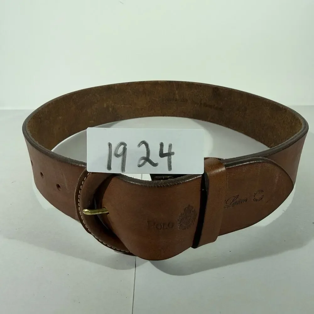 Vintage 90’s Polo Ralph Lauren Brown Leather Belt Size 30 Made in Italy Brass